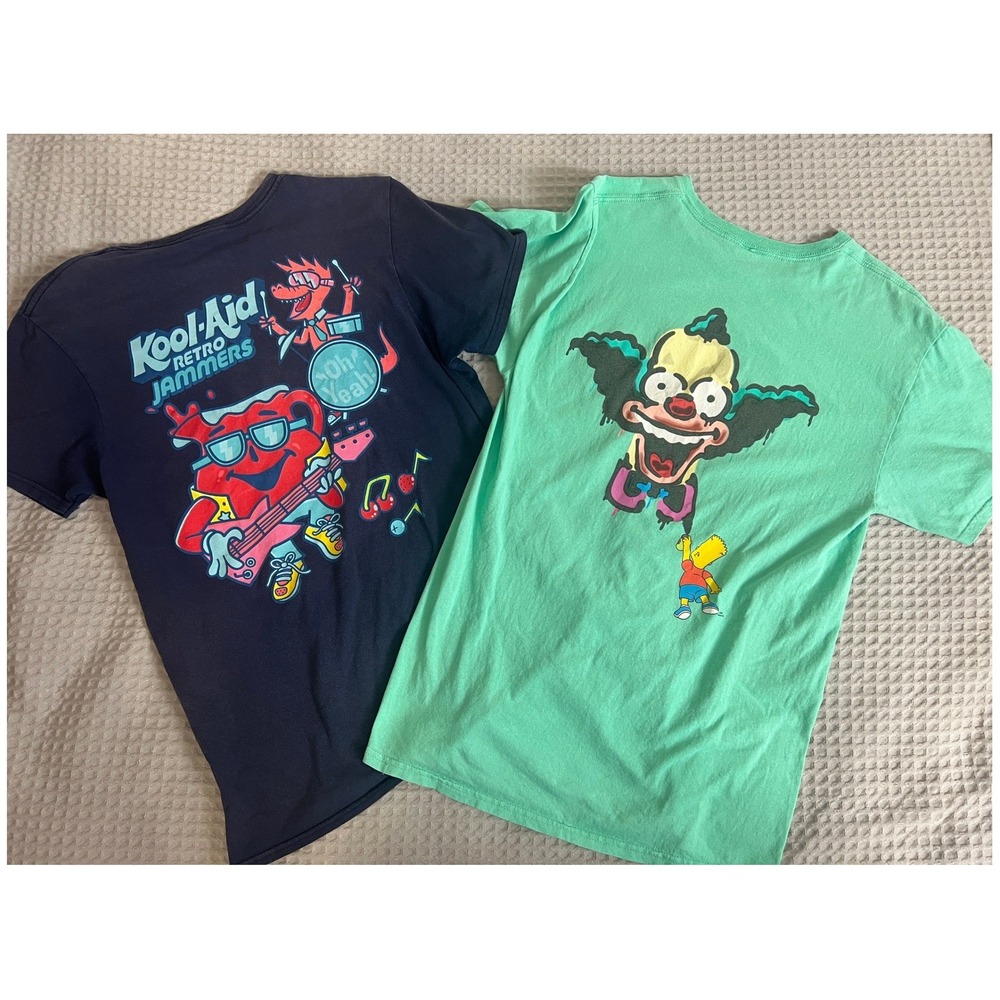 Lot of 2 Kool-Aid Retro Jammers & Simpsons Krusty Bart Graphic T-Shirts Mens M